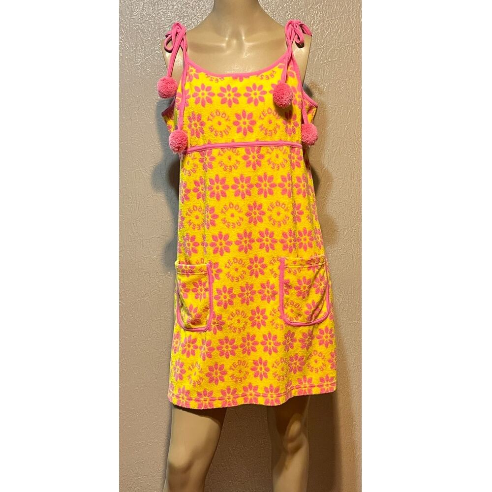 Teddy Fresh Pink Sun Dress Cover Up Large Floral Cotton Terry Cloth Swim Rare